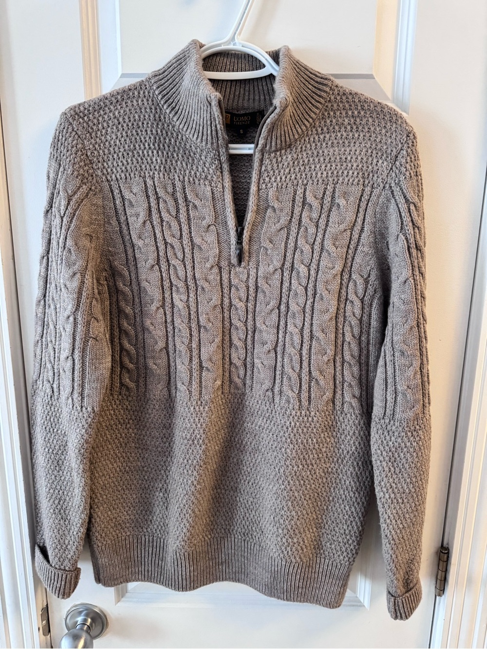 Pronto Uomo Taupe Cable Knit Zip-Up Sweater